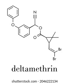 Deltamethrin insecticide molecule (synthetic pyrethroid). Skeletal formula.