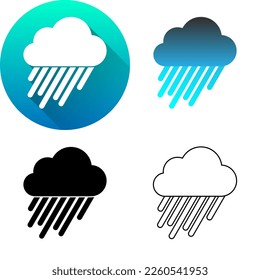 Deluge Downpour Rainy Cloud Monsoon Weather Forecast Season Meteorology Logo Icon Vector Circular Round Long Shadow, Flat, Black Silhouette, Line Art Isolated on White Background