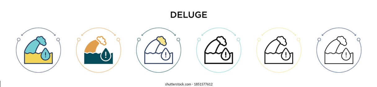 Deluge icon in filled, thin line, outline and stroke style. Vector illustration of two colored and black deluge vector icons designs can be used for mobile, ui, web