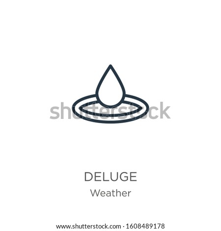 Deluge icon. Thin linear deluge outline icon isolated on white background from weather collection. Line vector sign, symbol for web and mobile