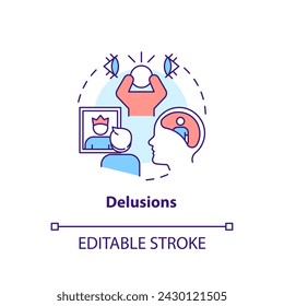 Delusion mental illness multi color concept icon. Cognitive disorder. Round shape line illustration. Abstract idea. Graphic design. Easy to use in infographic, presentation, brochure, booklet