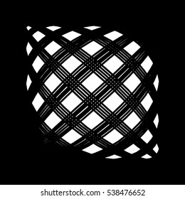 Delusional abstract pattern in black and white. The Illusory effect of three-dimensional object in the plane. Lines and squares with magic curls.