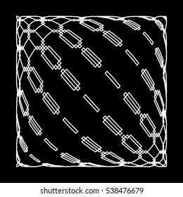 Delusional abstract pattern in black and white. The Illusory effect of three-dimensional object in the plane. Lines and squares with magic curls.