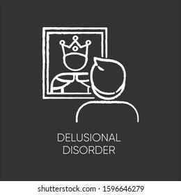 Delusional Disorder Chalk Icon. Man In Mirror Reflection. Bizzare And False Beliefs. Optical Delusion. Megalomania. Clinical Psychology. Mental Illness. Isolated Vector Chalkboard Illustration