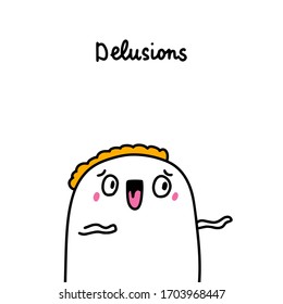 Delusions bipolar disorder symptom man expressive in cartoon comic style illustration