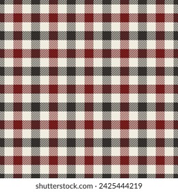 Deluxe check seamless texture, refresh plaid tartan fabric. Random textile vector background pattern in white and red color.