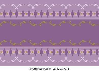 Deluxe Eleganz Violett und Gold Thema mit Hand gezeichnet Scroll Ornament nahtlose Rahmen Muster. Luxus-Handwerk-Motiv und geometrische Dekoration für reichhaltiges und regales Design. Weben, Brocade, Paisley, Umhang 