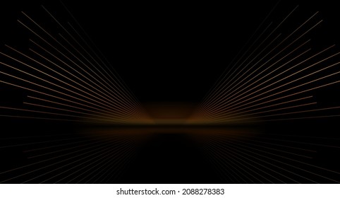 Deluxe golden minimal lines abstract futuristic tech background with reflection. Vector digital art design