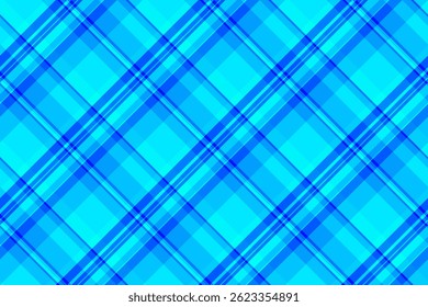 Tartan de textura de padrão de luxo, 20s pano de fundo xadrez. Vetor de verificação têxtil sem costura envelhecido na paleta de cores azul céu brilhante e profundo.