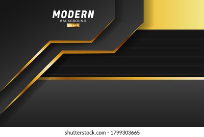 diseño de banner de fondo deluxe premium para vector negro y oro con línea dorada en textura de rayas.