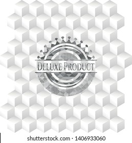 Deluxe Product grey emblem with cube white background