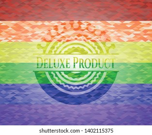 Deluxe Product on mosaic background with the colors of the LGBT flag