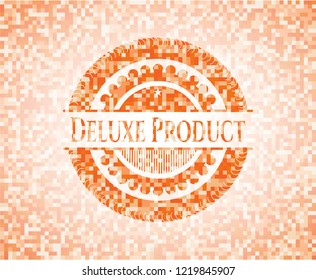 Deluxe Product orange tile background illustration. Square geometric mosaic seamless pattern with emblem inside.