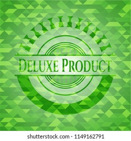 Deluxe Product realistic green emblem. Mosaic background