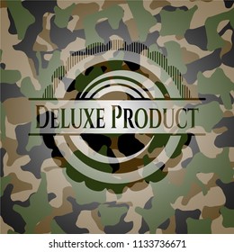 Deluxe Product written on a camouflage texture