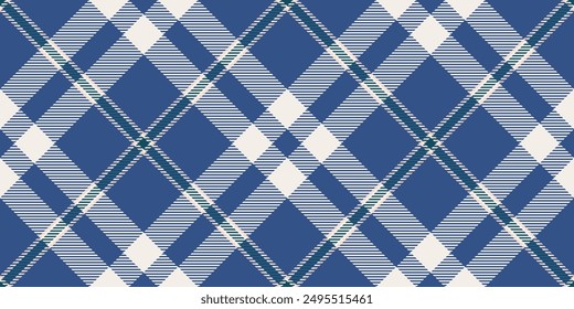 Textura de lujo textil a cuadros, patrón de fondo sin costuras nostálgicas. Tartán de Vector a cuadros de tela de pañuelo en paleta de colores azul y blanco.