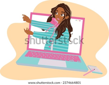 Delve into the fusion of the digital and tangible worlds with our mesmerizing depiction of a girl in a hoodie stepping out from a laptop screen.