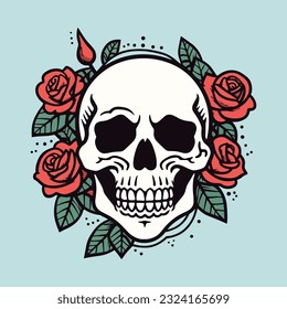 Delve into the intricate beauty of a skull head encircled by a lush assortment of vibrant flowers and delicate leaves, an artistic representation of the cycle of nature