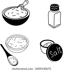 Sumérjase en la sencillez de la sal de cristal en este lino vectorial blanco y negro. Ideal para la excelencia culinaria, este cuarteto de sal de cristal aporta un toque minimalista al diseño de temporada