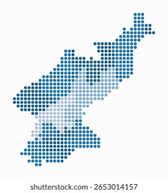Dem. Rep. Coreia mapa pontilhado. Mapa de estilo digital do país sobre fundo branco. Dem. Forma de Coreia Rep. com pontos circulares. Estilo de pontos coloridos. Círculos grandes. Ilustração de vetor elegante.