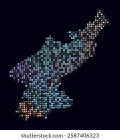 Dem. Rep. Korea, shape of the country build of colored cells. Digital style map of the Dem. Rep. Korea on dark background. Small size square blocks. Stylish vector illustration.