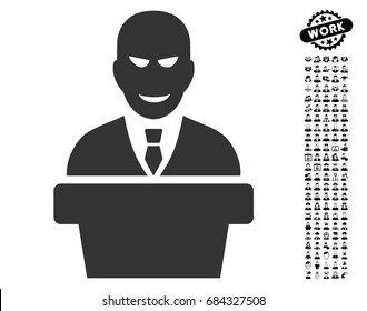 Demagogue icon with black bonus work pictograms. Demagogue vector illustration style is a flat gray iconic symbol for web design, app user interfaces.