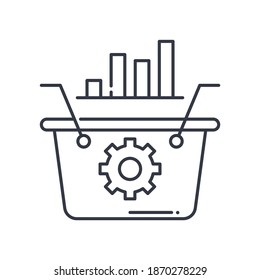 Icono de análisis de demanda, ilustración lineal aislada, vector de línea delgada, signo de diseño web, símbolo de concepto de contorno con trazo editable sobre fondo blanco.