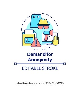 Demand for anonymity concept icon. Privacy. Customer behavior trend abstract idea thin line illustration. Isolated outline drawing. Editable stroke. Arial, Myriad Pro-Bold fonts used