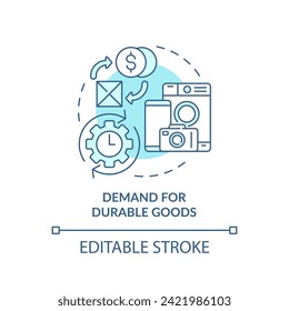 Demand for durable goods soft blue concept icon. Products with long usage life. Round shape line illustration. Abstract idea. Graphic design. Easy to use in brochure marketing