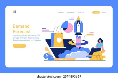 Demand Forecast concept. Business strategy for predicting sales through analytical data representation. Market trends, consumer behavior, financial planning. Vector illustration.