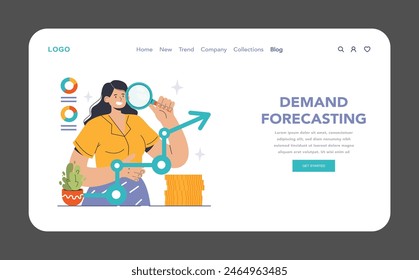 Demand Forecasting concept. Expert analyzing market trends to predict future needs, ensuring efficient inventory management. Economic growth analysis. Flat vector illustration