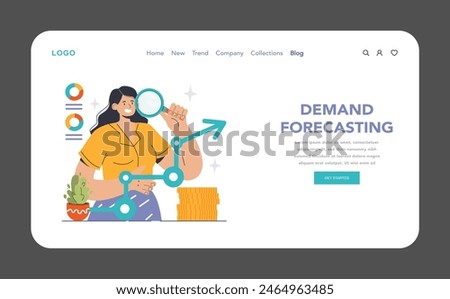 Demand Forecasting concept. Expert analyzing market trends to predict future needs, ensuring efficient inventory management. Economic growth analysis. Flat vector illustration
