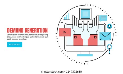 Demand Generation, Marketing Strategy, Digital Shopping, Flat Line Vector Conceptual Banner