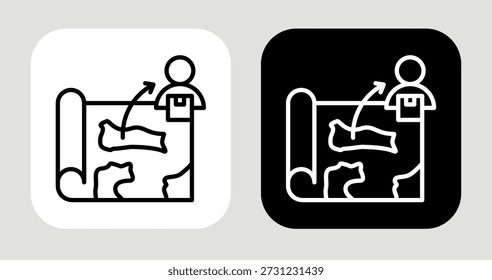 Icono de mapa de demanda en estilo de línea blanca y negra