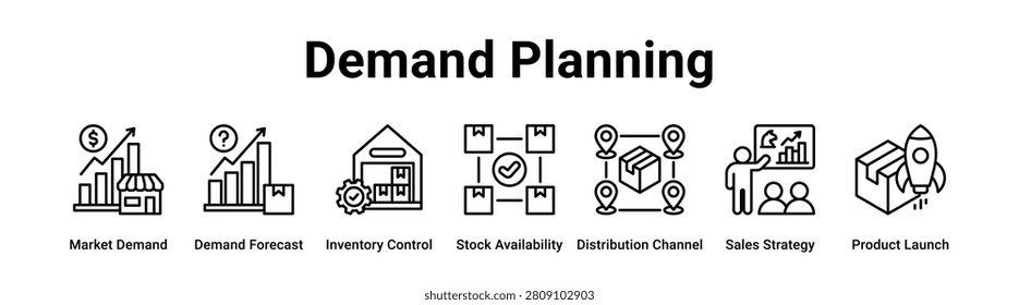 Demand Planning web banner icon vector illustration concept for business with icon of Market Demand, Demand Forecast, Inventory Control, Stock Availability, Distribution Channel, Sales Strategy,.