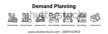 Demand Planning web banner icon vector illustration concept for business with icon of Market Demand, Demand Forecast, Inventory Control, Stock Availability, Distribution Channel, Sales Strategy,.