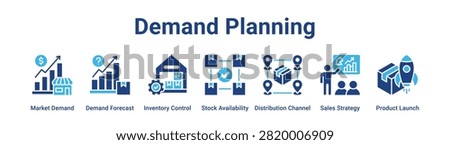 Demand Planning web banner icon vector illustration concept for business with icon of Market Demand, Demand Forecast, Inventory Control, Stock Availability, Distribution Channel, Sales Strategy,.
