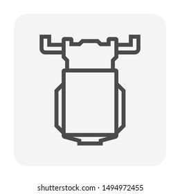 Demand pump icon. Also called sprayer pump or diaphragm pump. Rubber diaphragm inside. Use in water filtration reverse osmosis system, irrigation sprinkler, car wash, fish pond, beverage production.