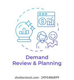 Demand review and planning blue gradient concept icon. Data analytics. Sales forecasting. Cycle of sop process. Round shape line illustration. Abstract idea. Graphic design. Easy to use article