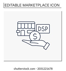 Demand side line icon. Buying product or service. Hand giving money for quality goods to store.Marketplace concept. Isolated vector illustration. Editable stroke