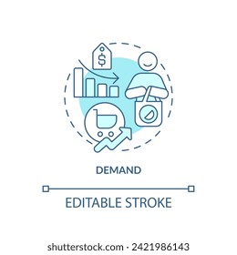 Demand soft blue concept icon. Purchasing goods and services and paying. Demand graph and curve. Round shape line illustration. Abstract idea. Graphic design. Easy to use in brochure marketing