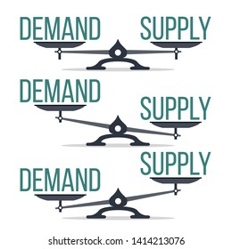 Demand And Supply Balance On Scale Set Vector. Imbalance Between Demand And Offer Economic Comparison Collection Concept. Equilibrium And Financial Analysis Flat Cartoon Illustration