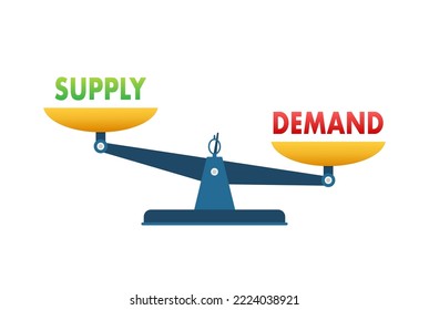 Equilibrio entre demanda y oferta en la escala. Concepto de negocio. Ilustración de material vectorial.