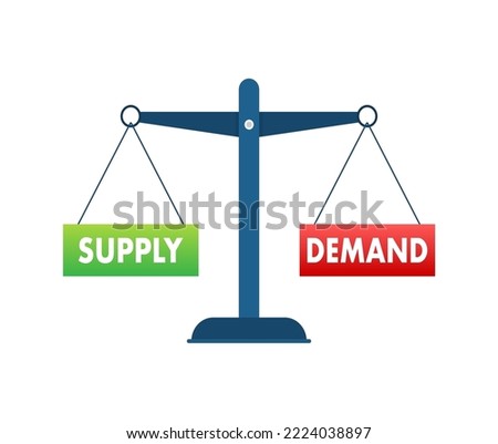 Demand and Supply balance on the scale. Business Concept. Vector stock illustration.