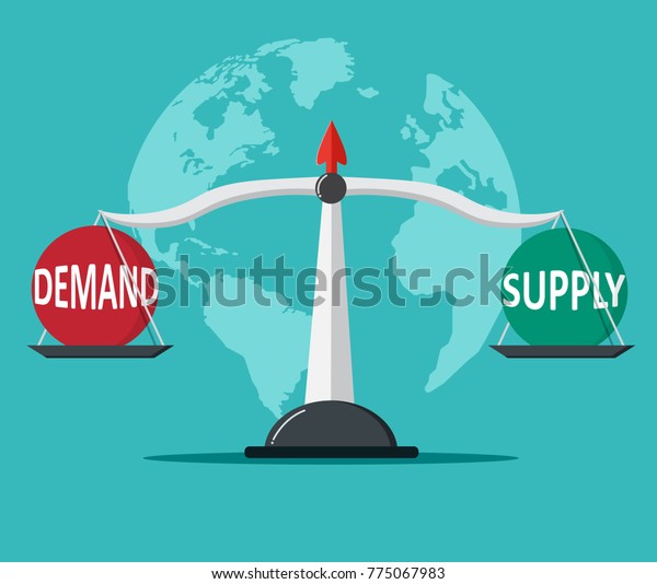 Demand\
and Supply balance on the scale. Business\
Concept.