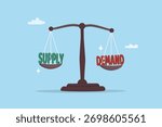 Demand supply equilibrium scale, pricing strategy, resource evaluation or economics cycle, market value consumption concept, equilibrium scale with the word demand and supply.