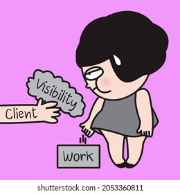 Demanding Client Request A Tired Freelancer Girl Making Work Visible. Never Fun To Deal With Too Demanding Freelance Clients Concept Card Character illustration