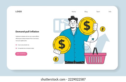 Demand-pull inflation web banner or landing page. Growing up prices and value of money recession reason. Economics crisis and business risk. Flat vector illustration