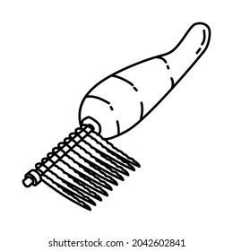 De-matting Comb for Pet Grooming Tools Hand Drawn Icon Set Vector.