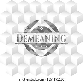 Demeaning grey emblem with cube white background